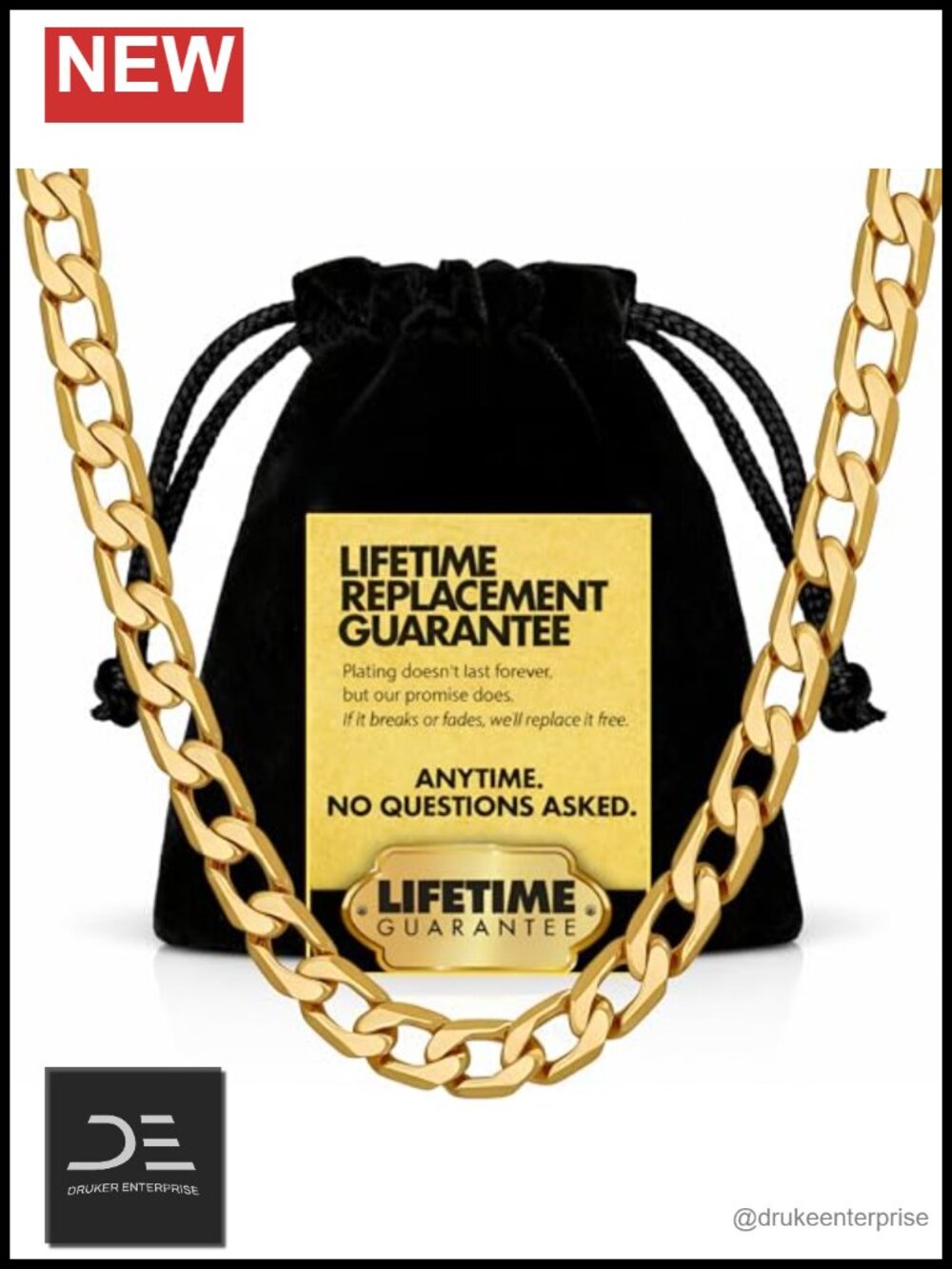 Cuban Link Chain Necklace 24k Gold Plated Solid Beveled Diamond Cut